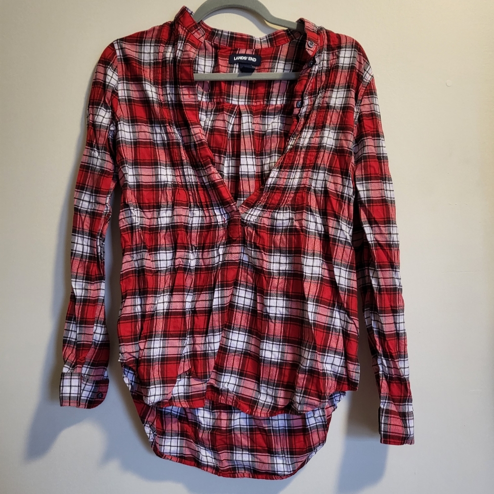Red Plaid Half Button Flannel Size 6